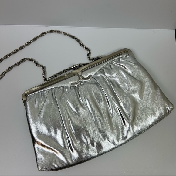 Vintage Silver shiny evening bag clutch or chain handle - Picture 1 of 12